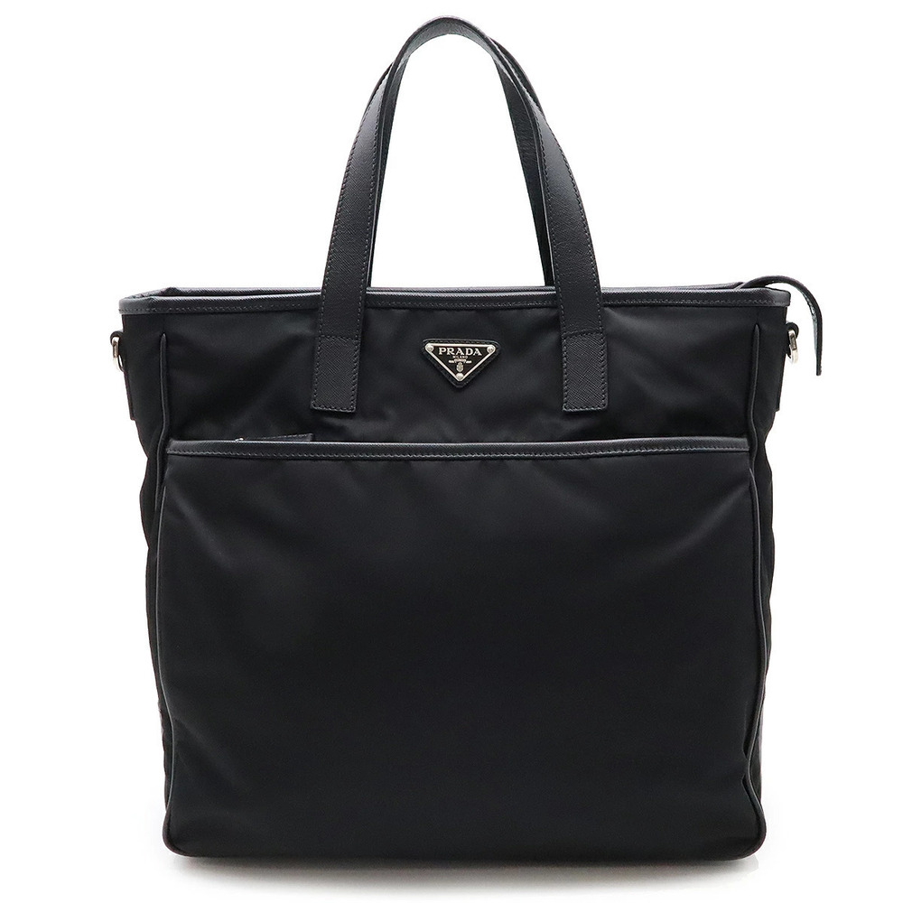Prada Tote Bag Handbag Leather NERO Black Shoulder Strap